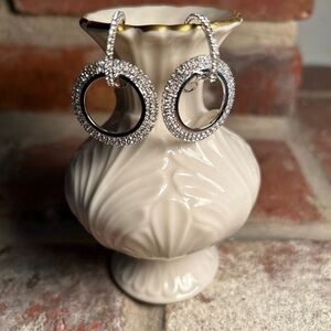 Double Hoop Crystal And Silver Earrings